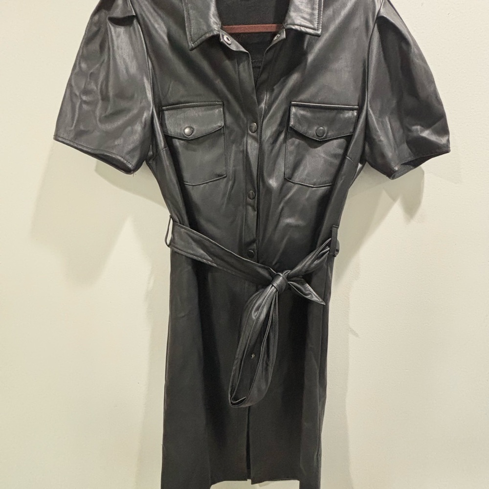 Marc New York Black Leather Short Sleeve Dress